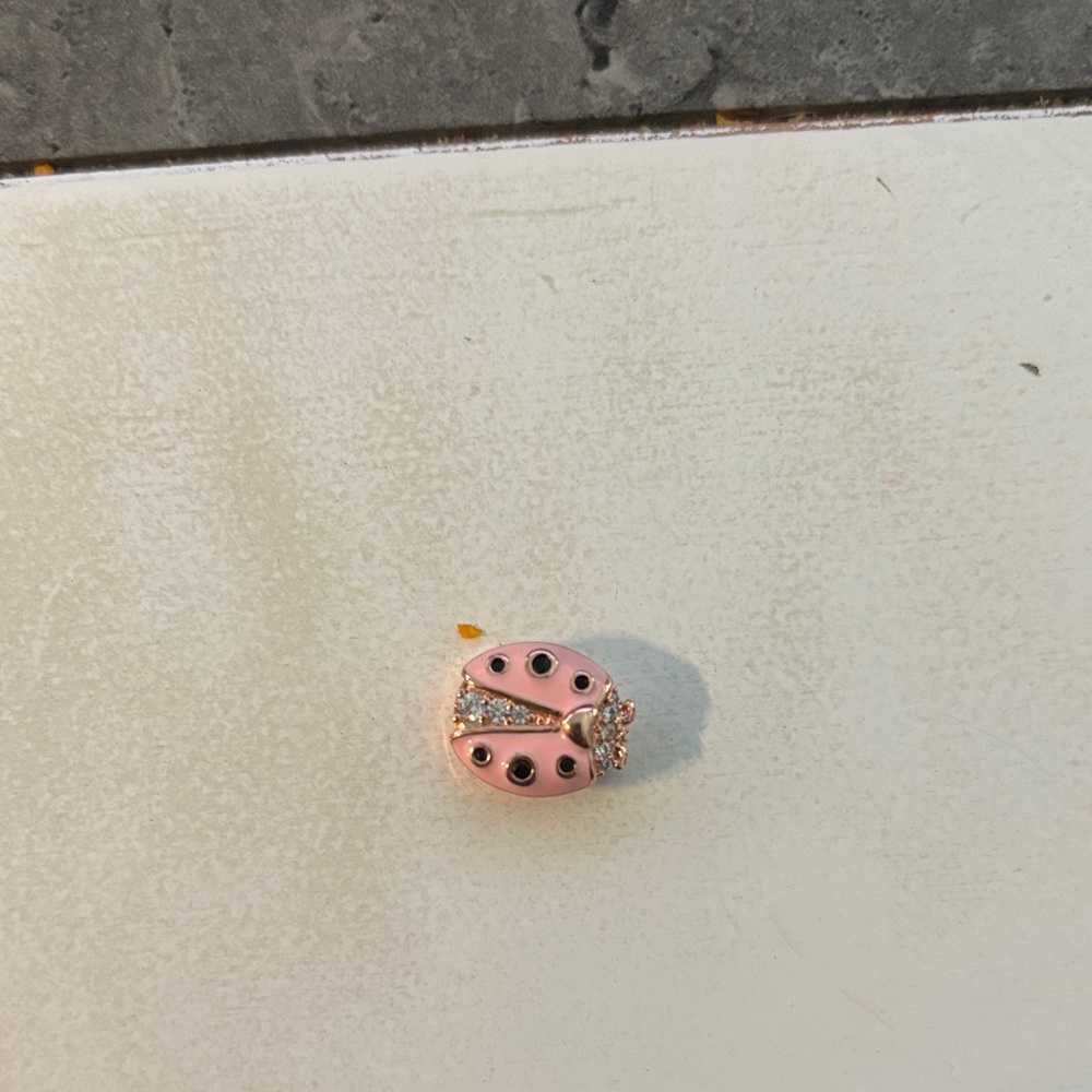 Pandora Rose Gold Round ladybug  Charm for flat mesh bracelet